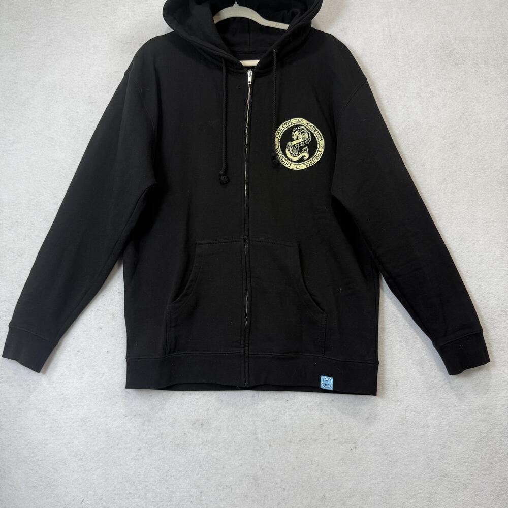 Cool Cats Hoodie Mens Large Black Fleece Full Zip Graphic Back Cat Nautical